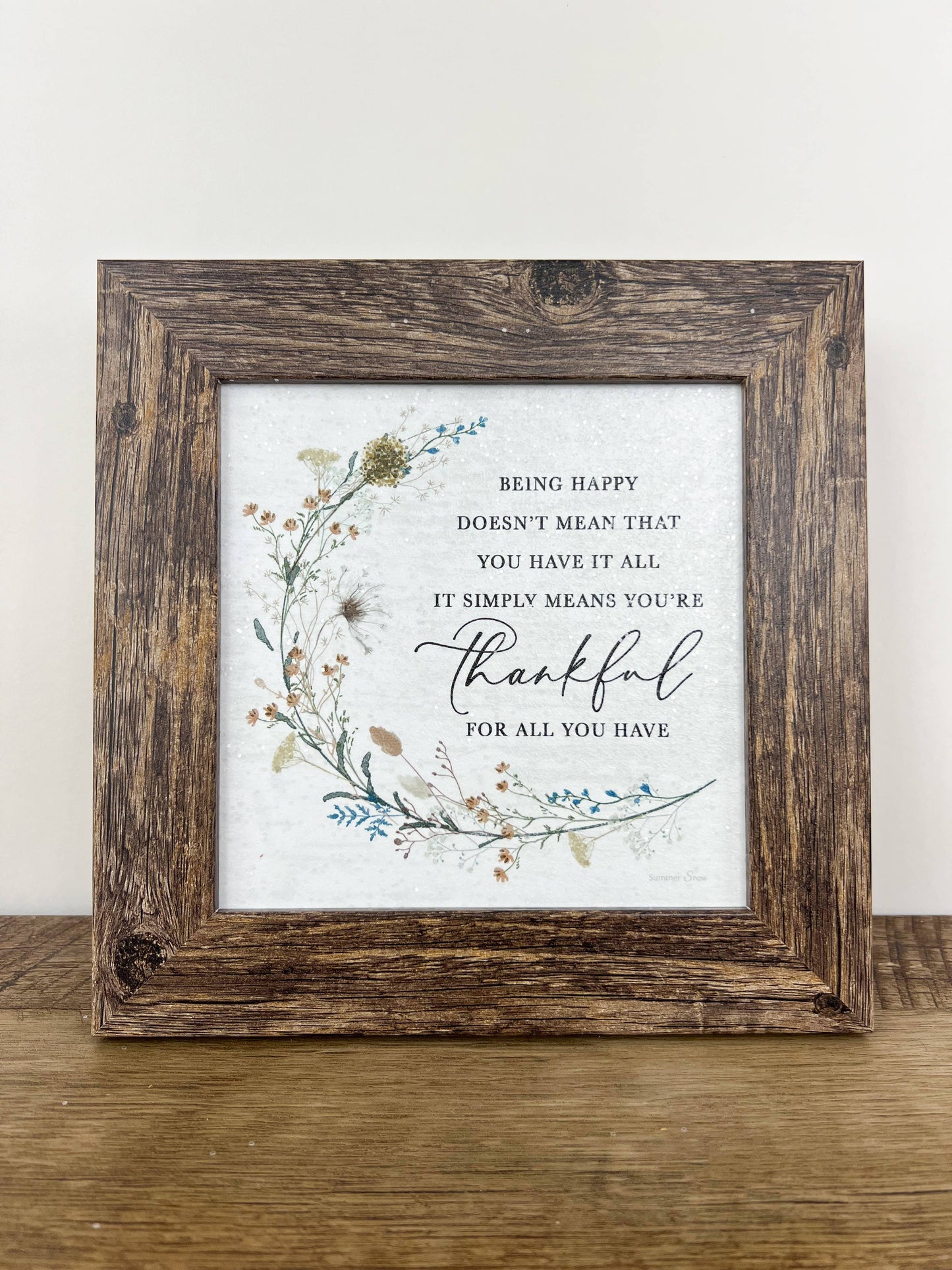 Being Happy Thankful Floral Spring Art Sign: Gray