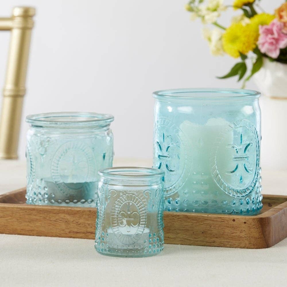 Nesting Vintage Blue Glass Tea Light Holder (Set of 3)