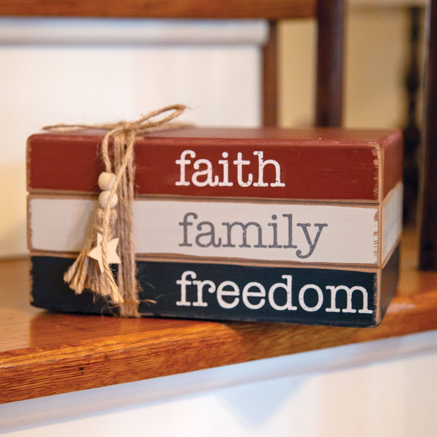 Faith Family Freedom Wooden Book Stack