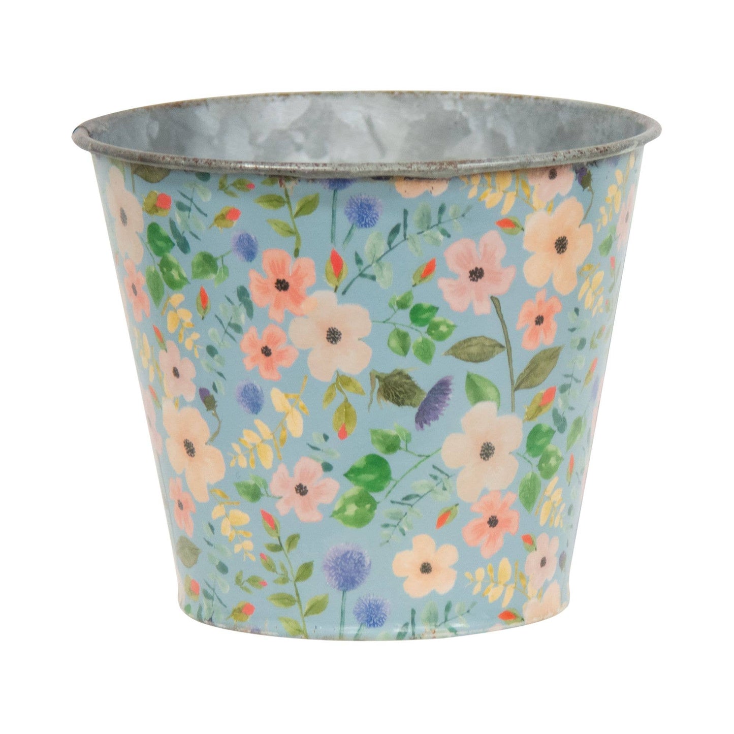 Vintage Blue Floral Metal Bucket