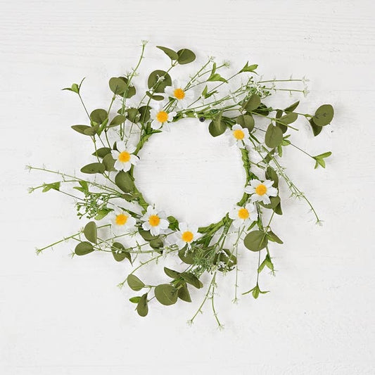 14"  Wreath-White Mini Daisy with Heather