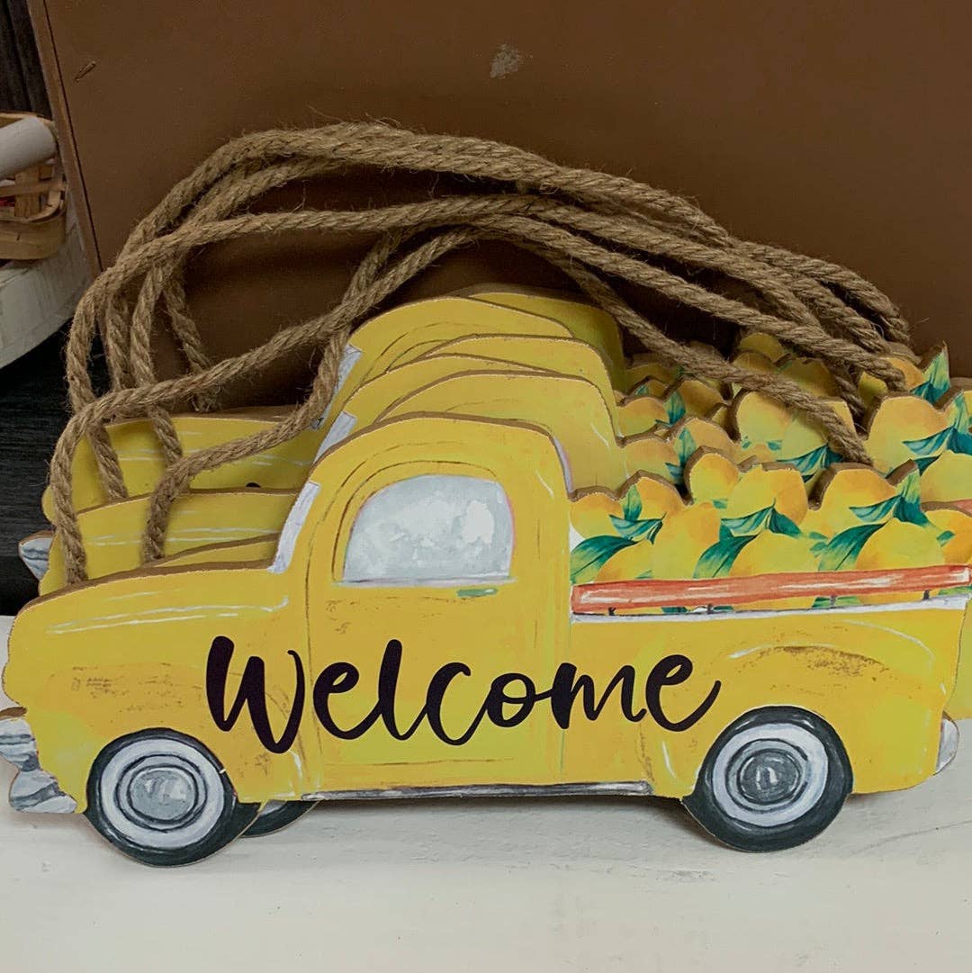 Welcome Lemon Truck Wood Hanging Sign