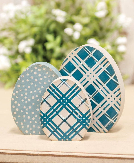 Chunky Blue Patterned Egg Sitters Set of 3