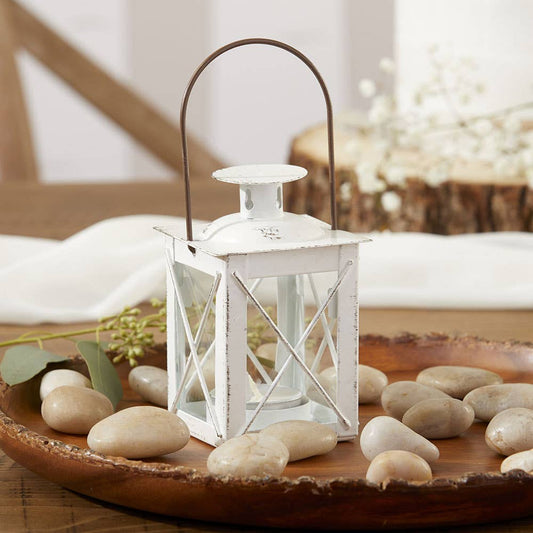 Luminous Distressed White Mini-Lantern Tea Light Holder