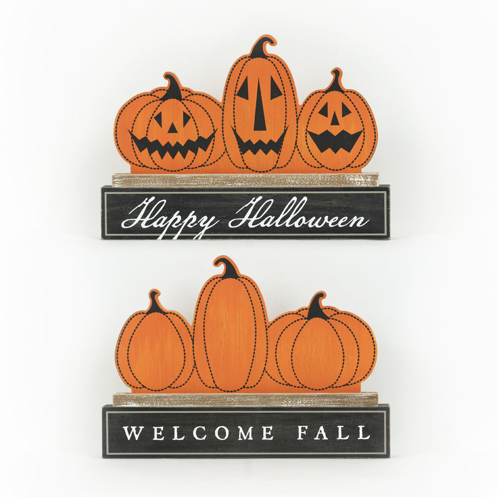 ONE REMAINING!  Reversible Happy Halloween/Welcome Solid Wood Fall Sign 14x9.75x1.5"