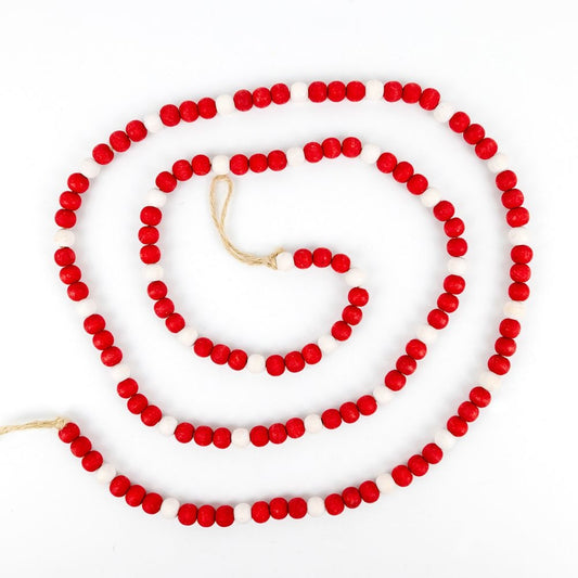 Red and White wooden bead garland 60x.5