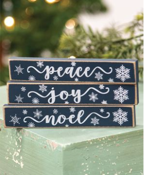 Joy, Peace, Noel Snowflake Mini Sticks-Set of 3 Assorted