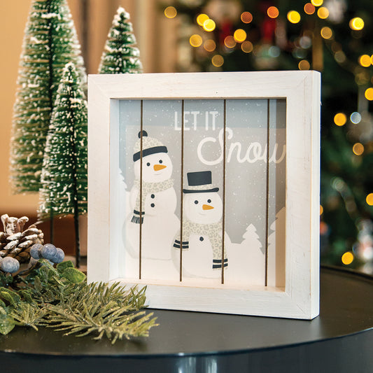 Let It Snow Framed Shiplap Snowman Sign