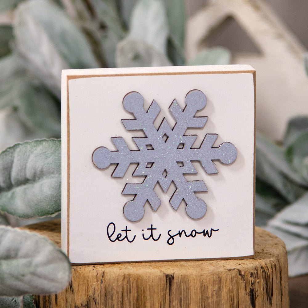 Let It Snow Shimmery Snowflake Block