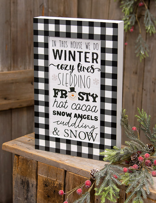 In This House We Do Winter Buffalo Check Layered Box Sign