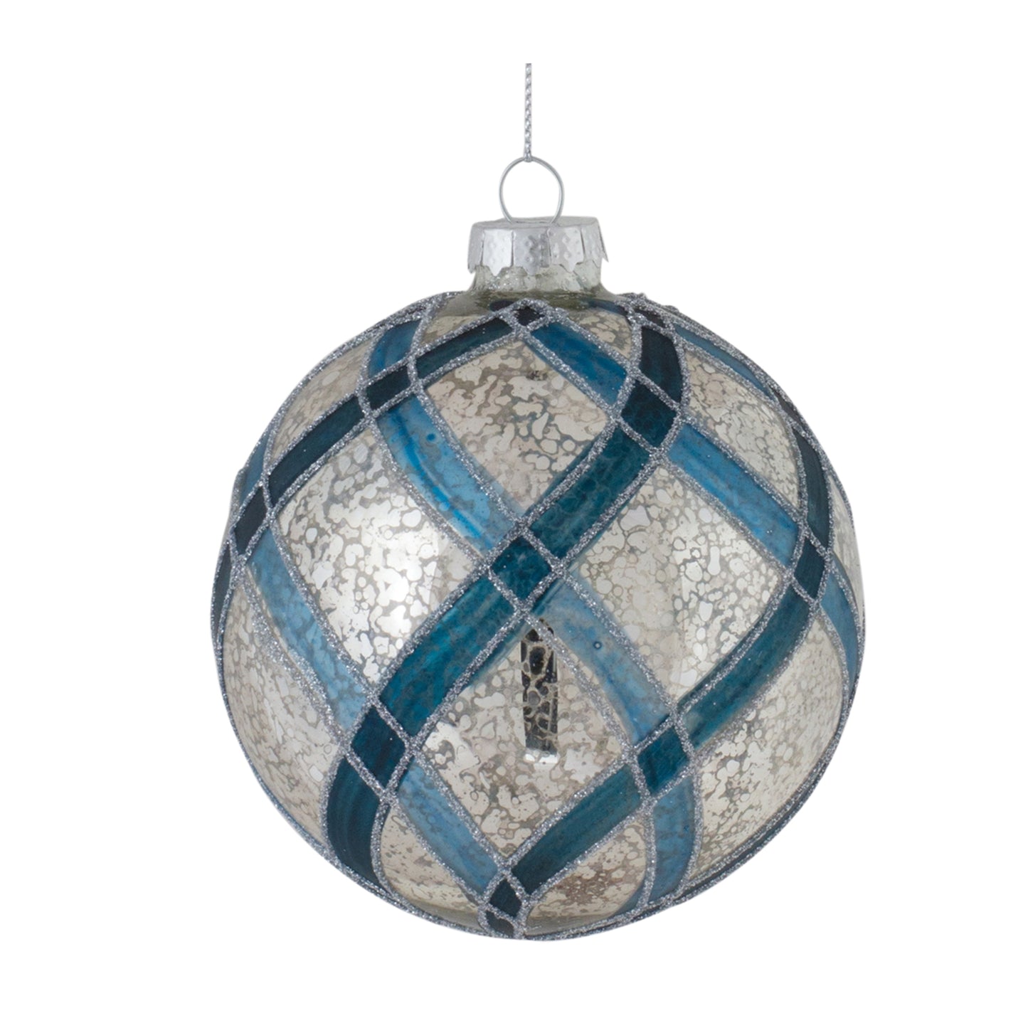 Blue & Silver Large Mercury Glass Ornaments 4.75"H, 6"H