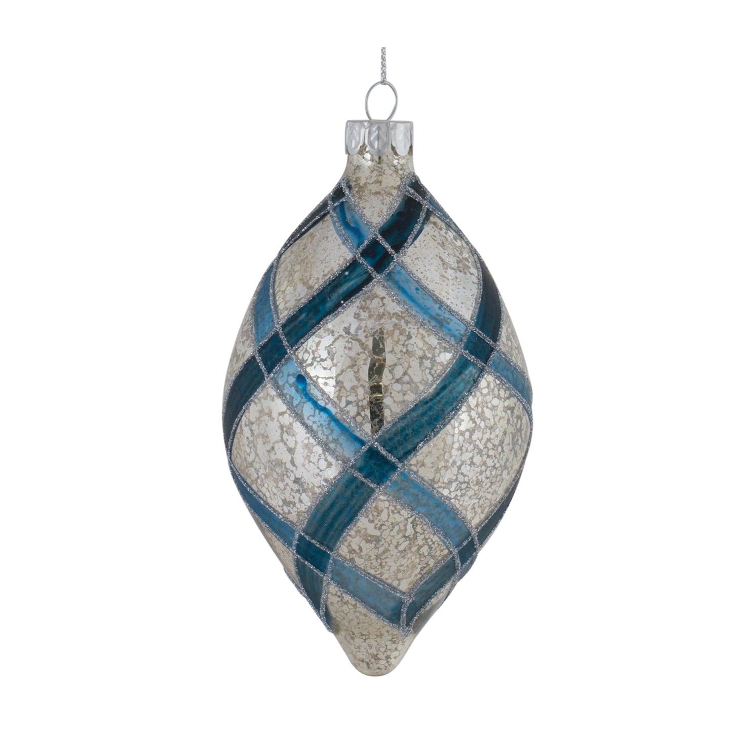 Blue & Silver Large Mercury Glass Ornaments 4.75"H, 6"H