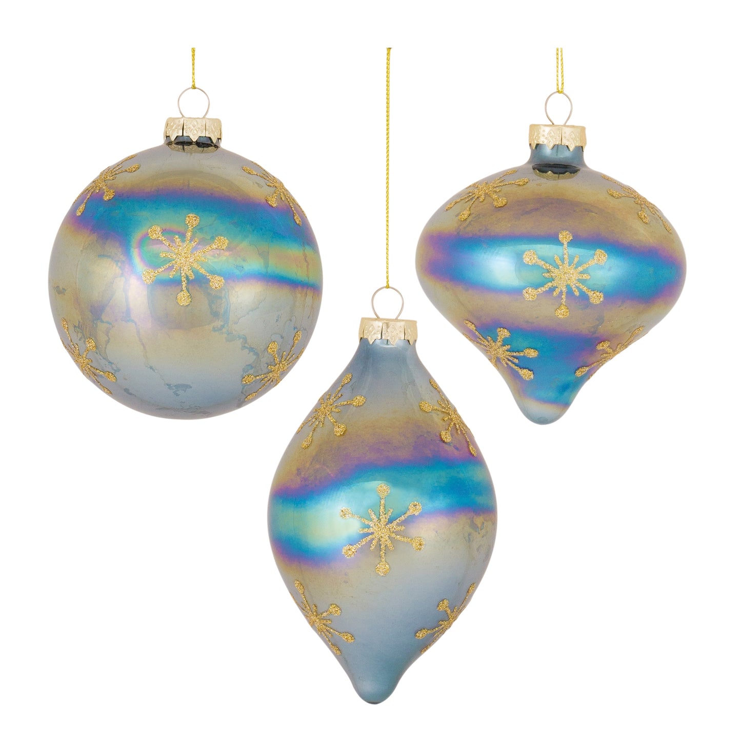 Large Fading Blue Multicolored Glass Ornaments  4".75"H, 4.75"H, 6"H