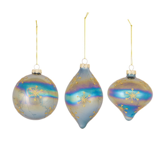 Large Fading Blue Multicolored Glass Ornaments  4".75"H, 4.75"H, 6"H