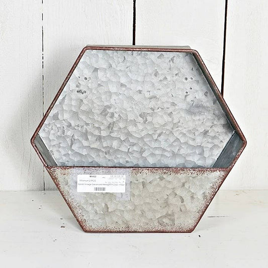 12"Vintage Galvanized Hexagon Pocket Hanging Shelf