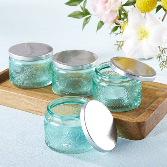 Garden Blooms Glass Tea Light Holder - Blue (Set of 4)