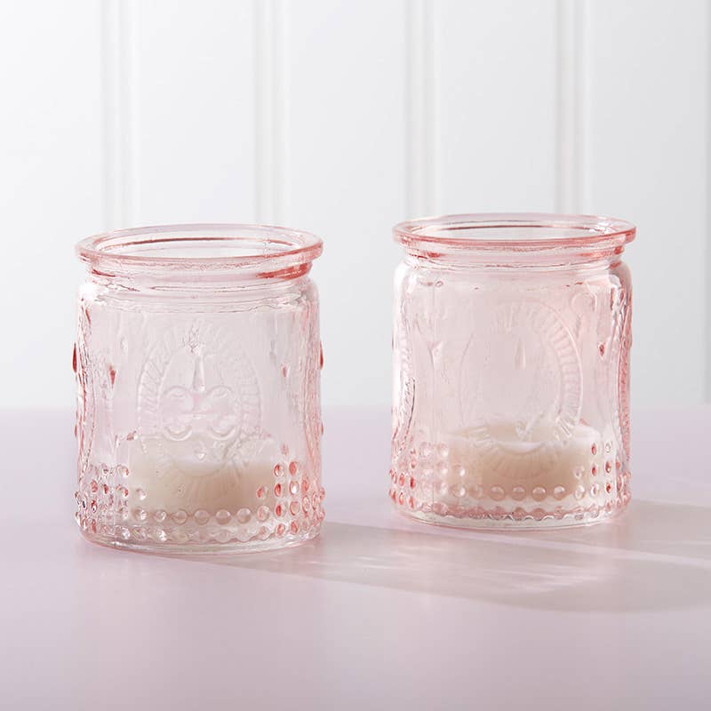 Vintage Inspired Pink Glass Tea Light Holder (Set of 4)